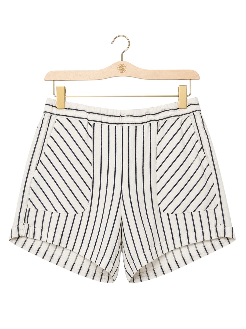 Ellen Tracy‎ 100% Linen Striped High Rise Shorts Cream Navy Medium Nautical